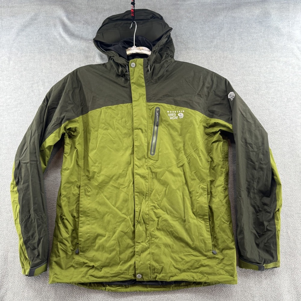 Mountain Hardwear Dry Q Elite Hooded Rain Jacket Mens Large Olive Green Black